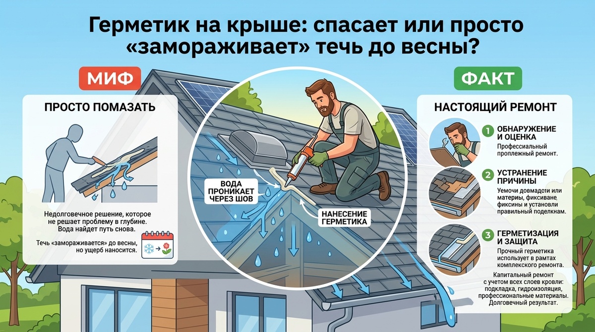 Инфографика - Герметик на крыше: помог или просто спрятал течь до весны