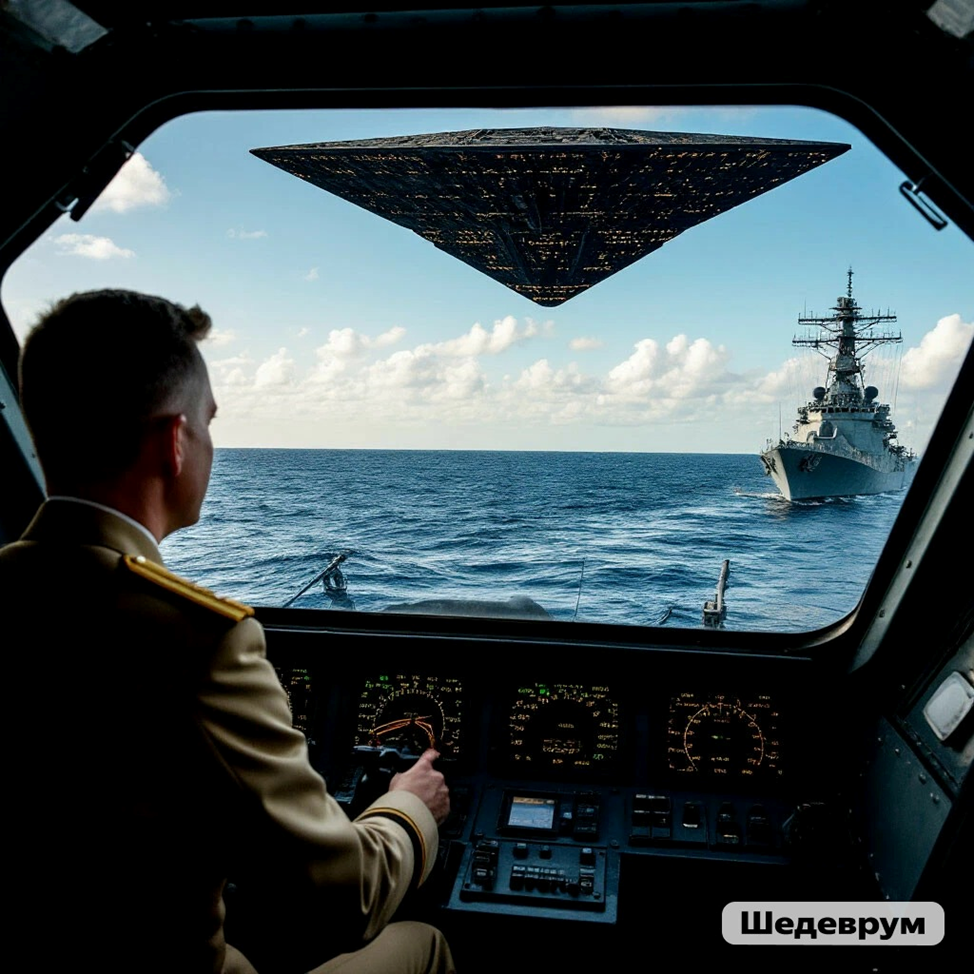 НЛО треугольной формы. Изображение сгенерировано.
