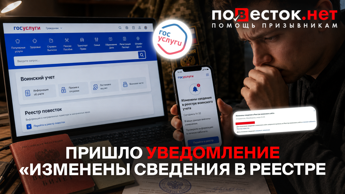 Пришло уведомление «изменены сведения в реестре воинского учёта»: что делать?