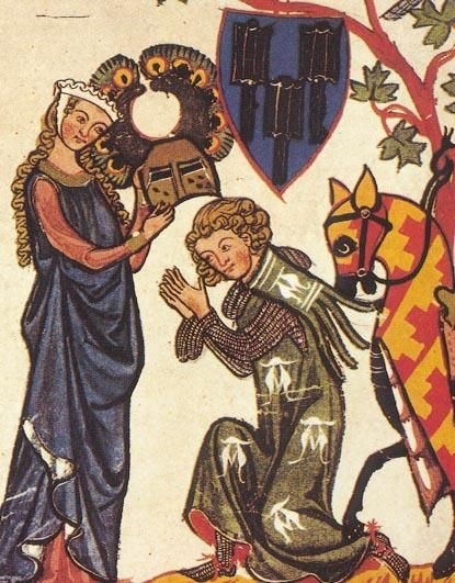 Средневековая миниатюра рыцаря с дамой ( Источник: pinterest.es)
