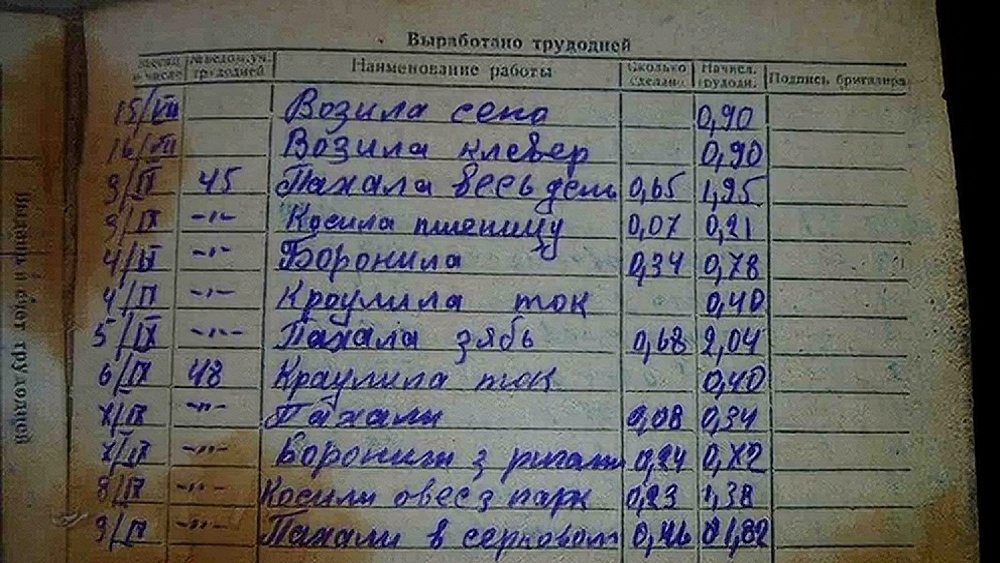 Трудодни в книжке колхозника