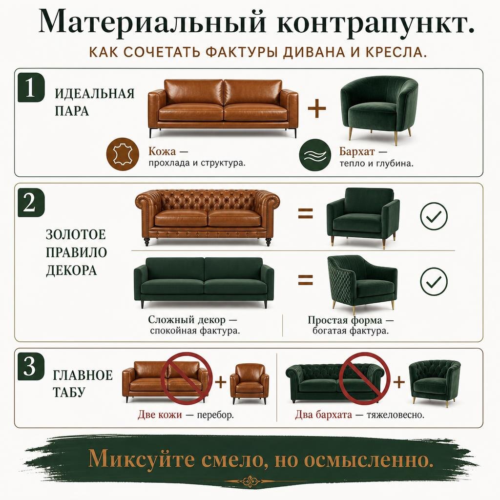 Сочетание кожи и бархата в интерьере