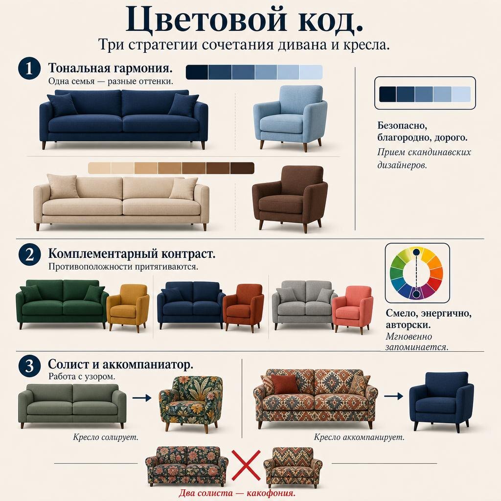 Цветовые сочетания дивана и кресла