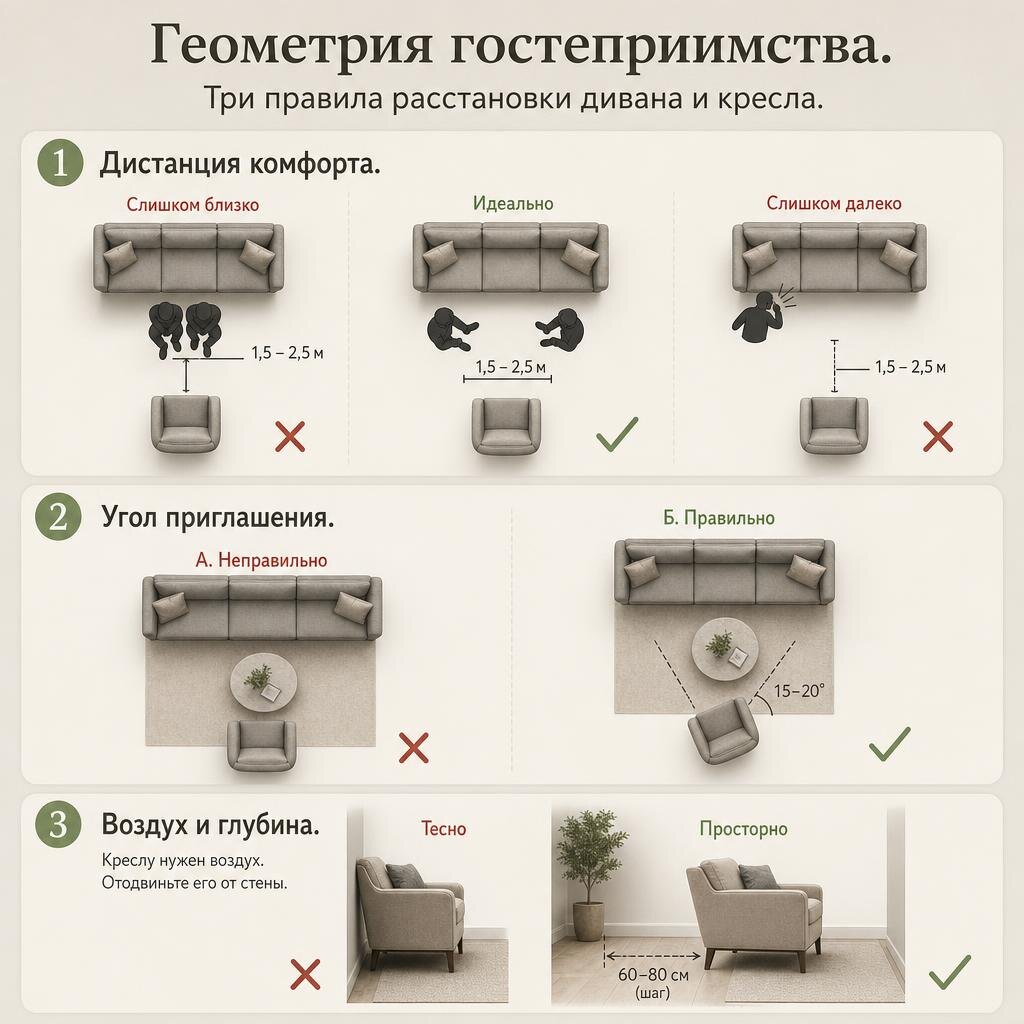 Схема расстановки мебели в гостиной