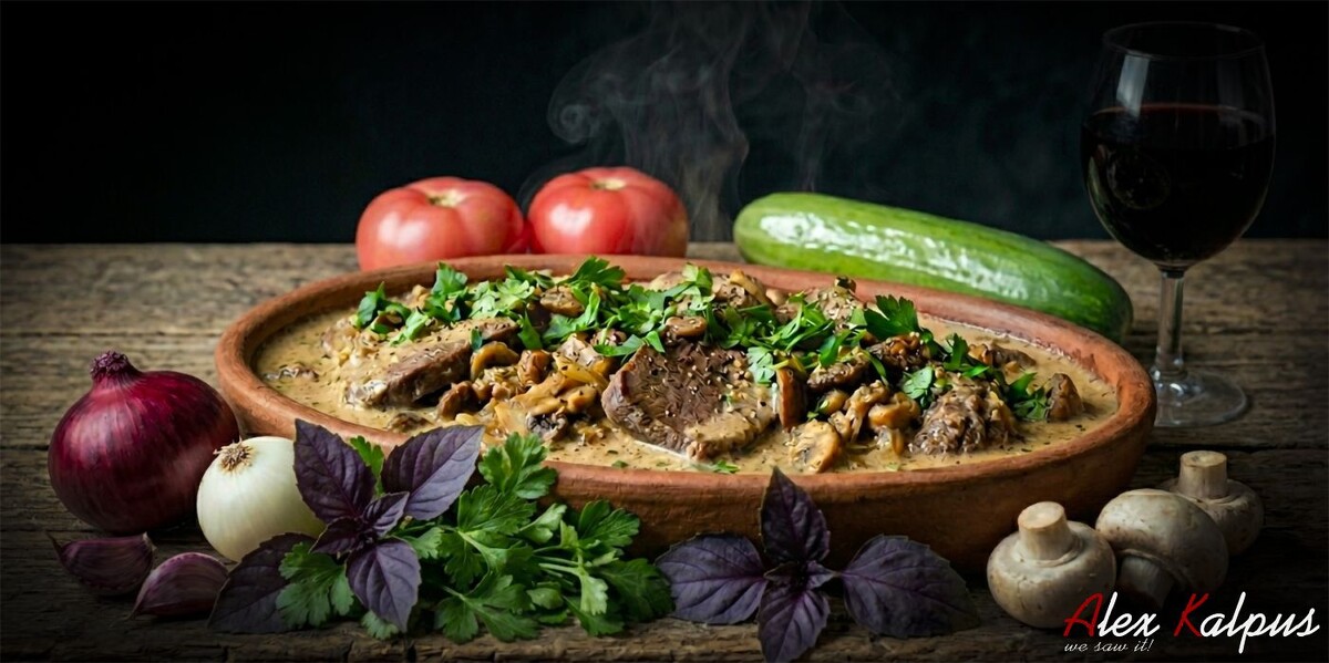 Говяжий язык по-грузински: забытый рецепт с грецкими орехами и грибами. При подаче желательно подавать с грузинской кашей гоми (горячая мегрельская каша с копченым сулгуни)