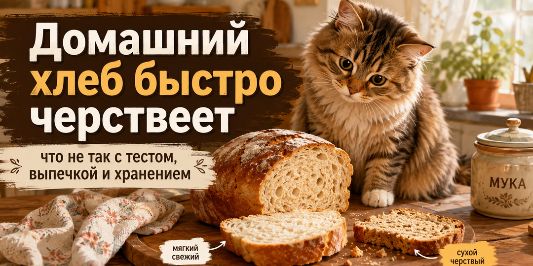 Домашний хлеб быстро черствеет: что не так с тестом, выпечкой и хранением