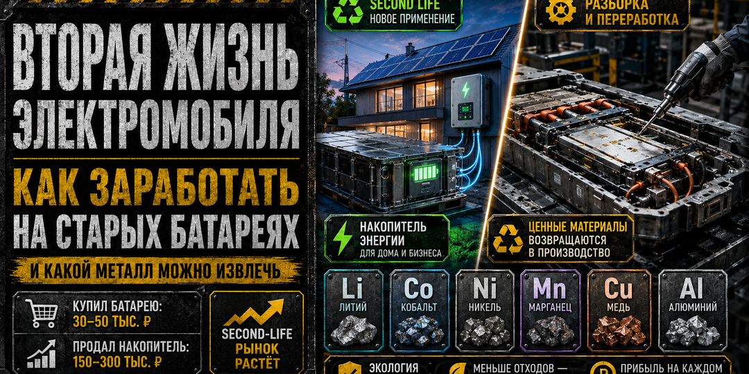 Вторая жизнь электромобиля: как заработать на старых батареях (и какой металл можно извлечь)