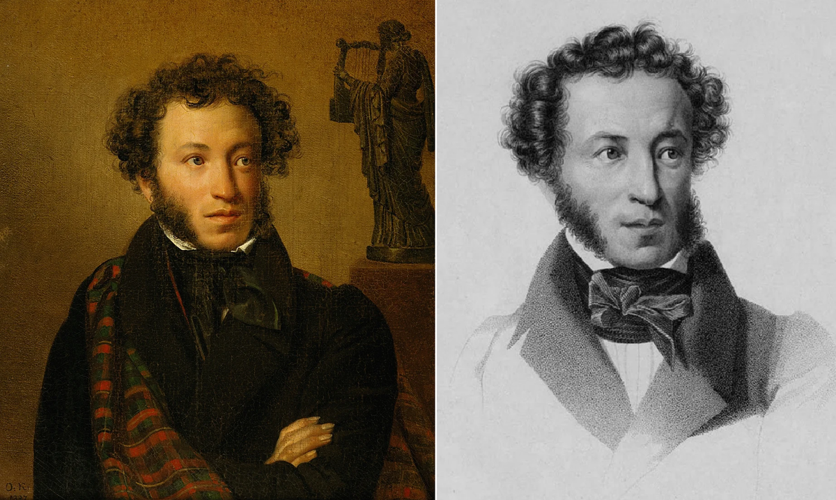 1. О. Кипренский. Портрет А. С. Пушкина. 1827 год. 2. Томас Райт. Портрет А.С. Пушкина, 1837 год
