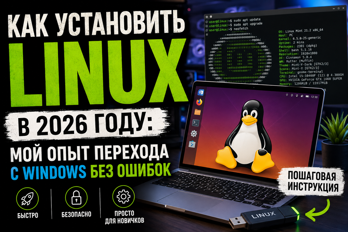 Как установить Linux в 2026 году: мой опыт перехода с Windows без ошибок