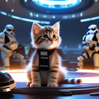 Котик в звёздных войнах (картинка создана нейросетью "Шедеврум")