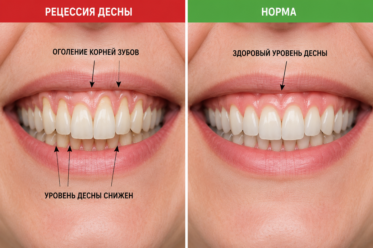 Фото улыбки с заметной рецессией — для сравнения с нормой