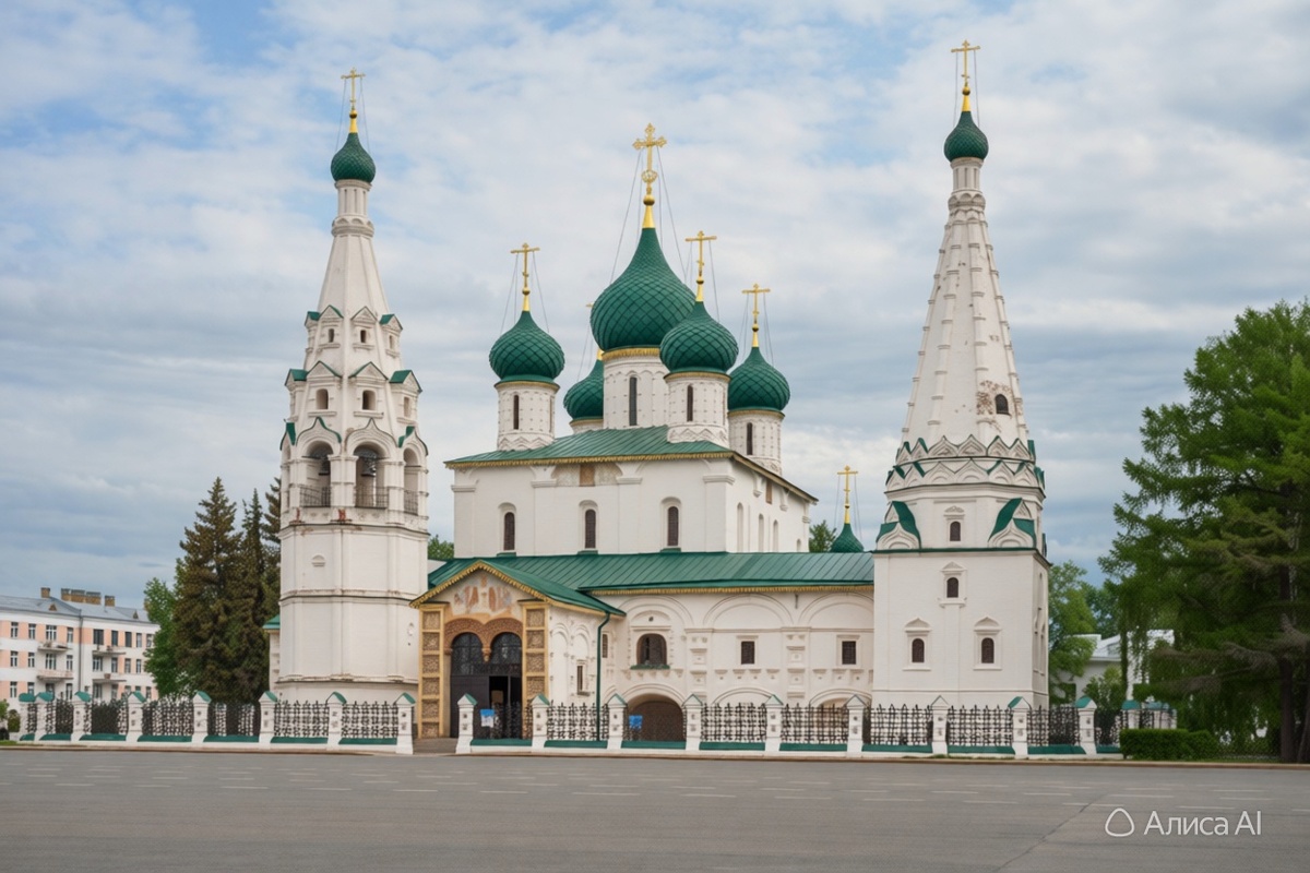 Церковь Ильи Пророка, зелёные купола на фоне неба