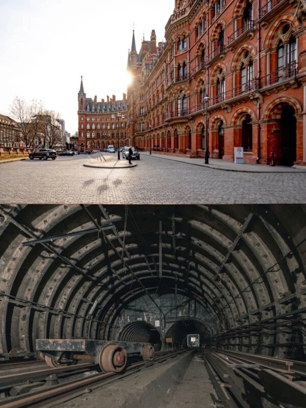 Исторический отель St. Pancras Renaissance London в Лондоне расположен над метрополитеном Лондонского Почтового музея – большого пустого пространства, расположенное прямо под оживленными улицами Лондона. 