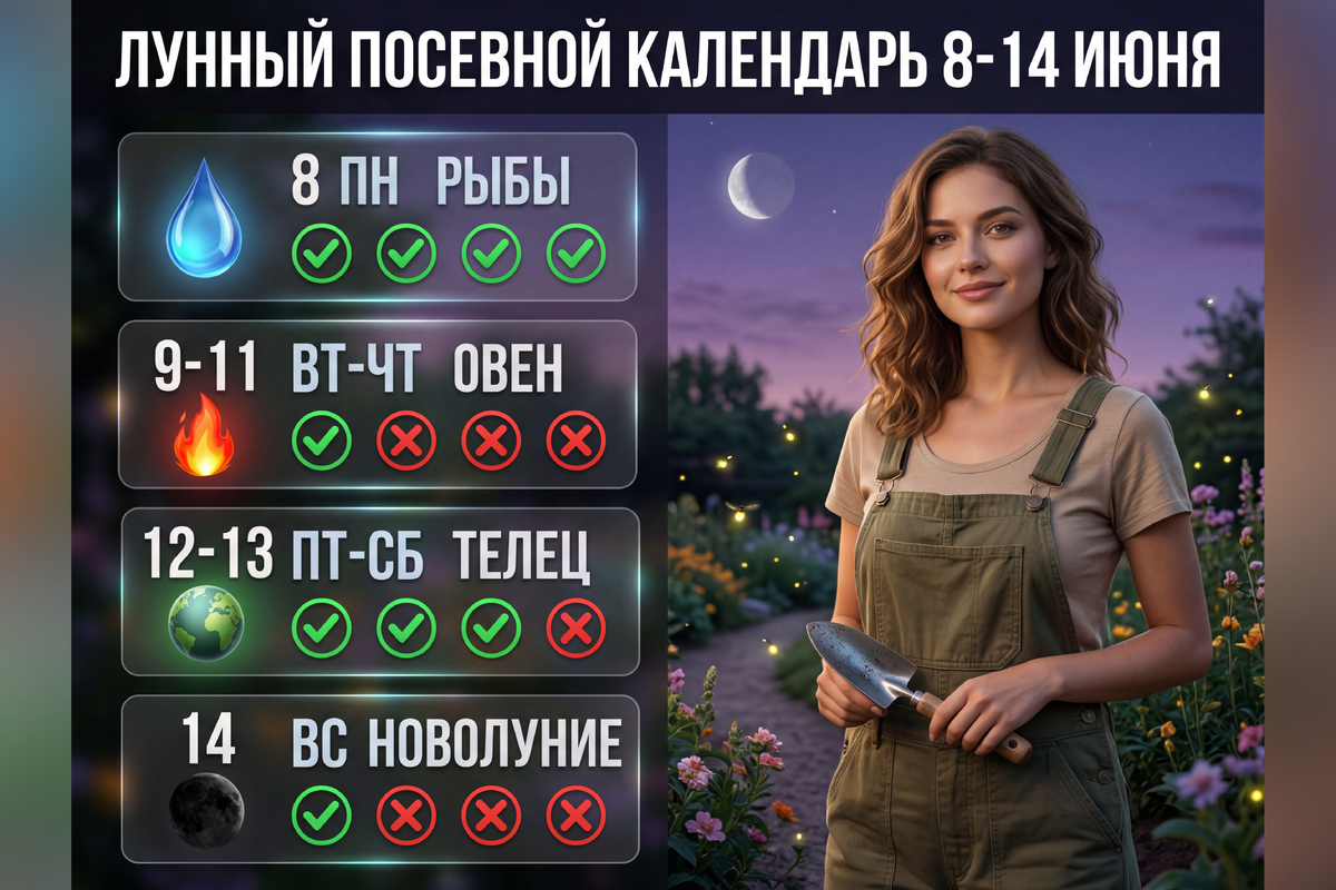     Лунный календарь садовода и огородника на неделю с 8 по 14 июня 2026 года