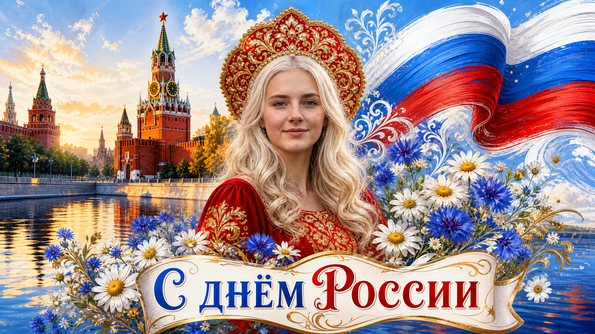 Финальная открытка в нейросети к празднику День России