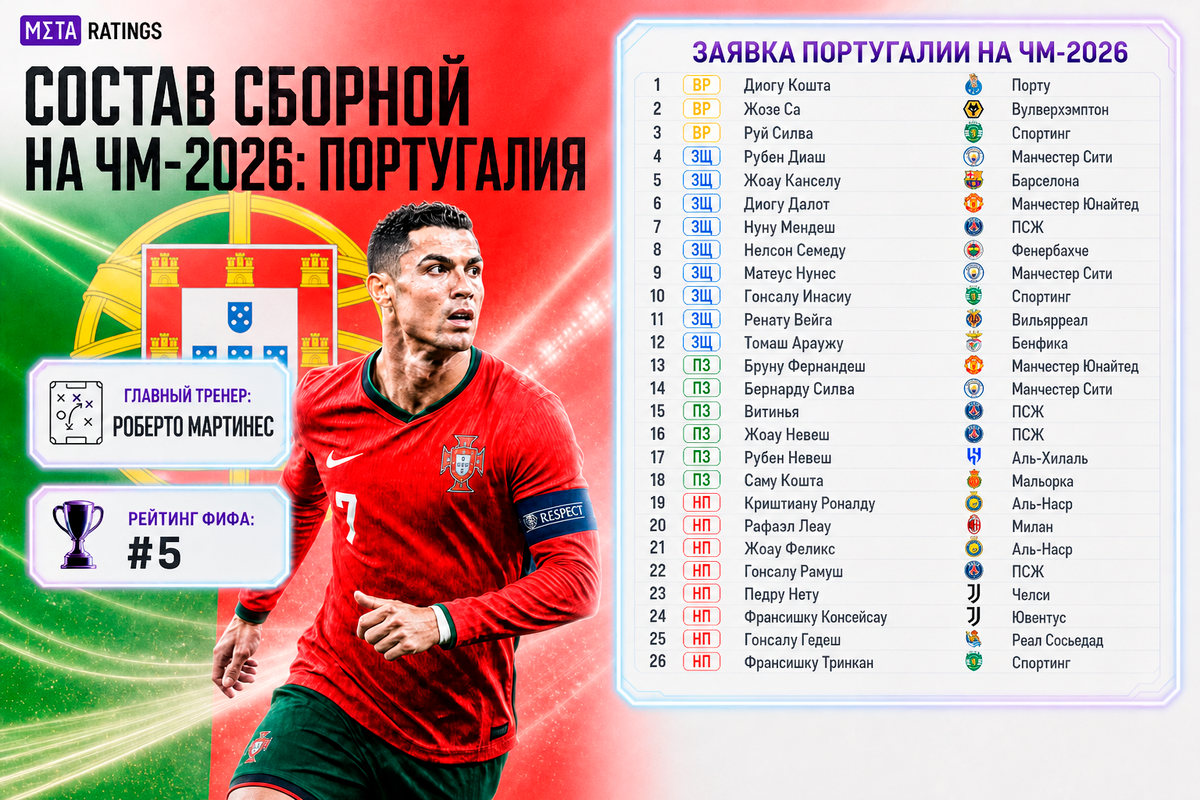     Состав сборной Португалии на ЧМ-2026