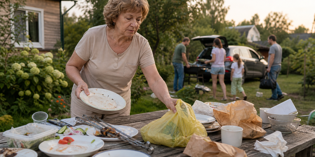 Дети приехали на дачу "на шашлыки". Мать купила продукты, убрала стол и услышала: "Мы же гости"