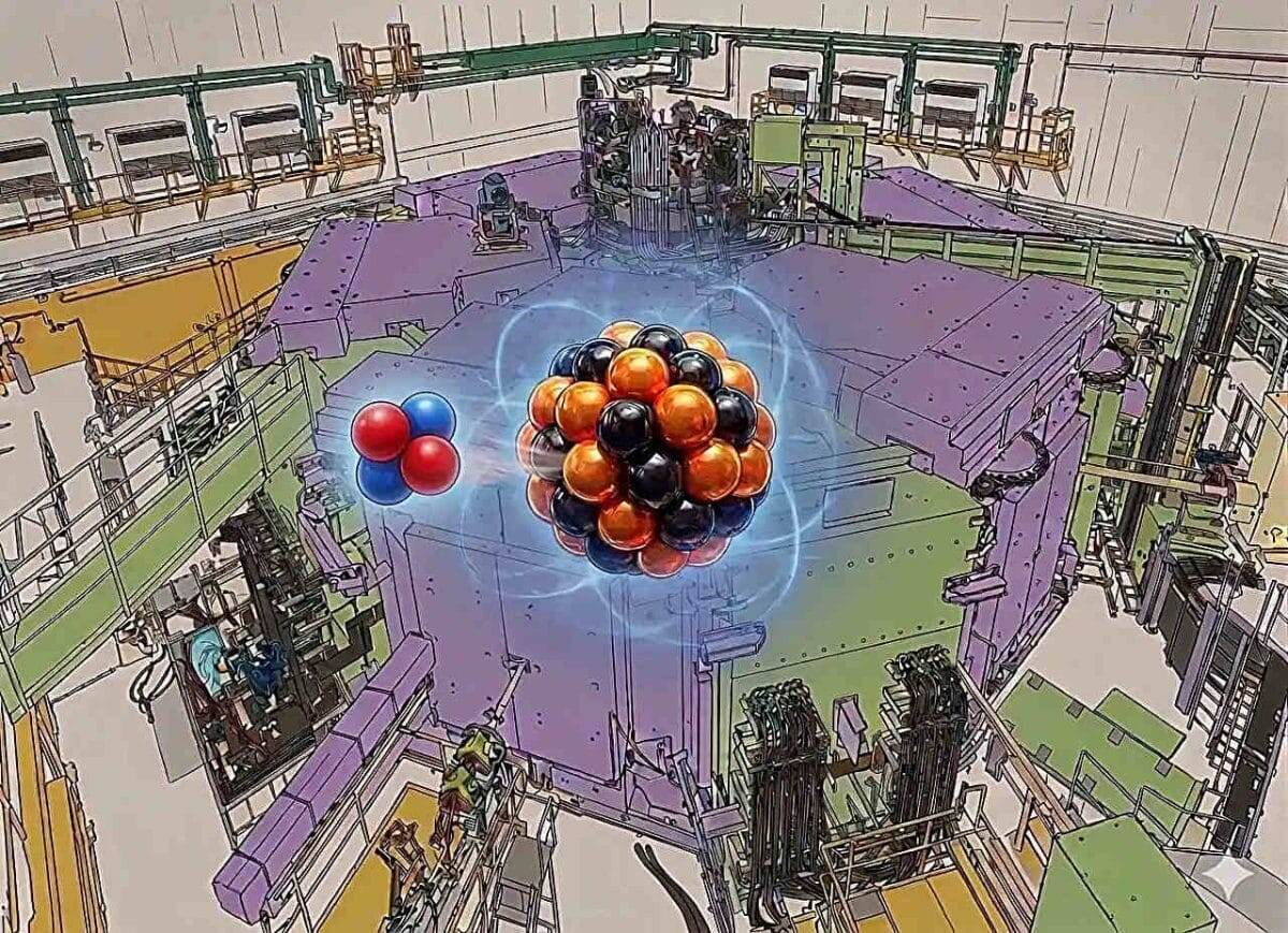    Иллюстрация альфа-распада теллура-104 поверх RIBF в RIKEN / © Robert Grzywacz / University of Tennessee