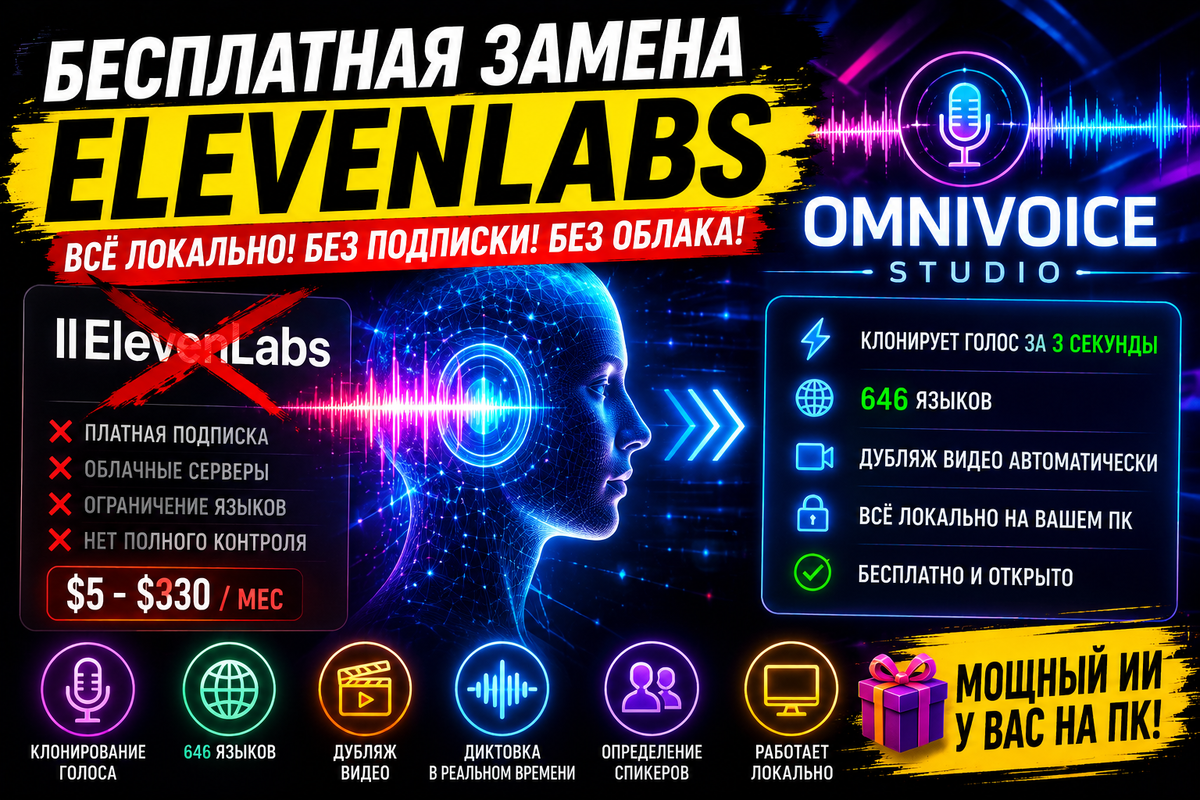 ElevenLabs больше не нужен? Появилась бесплатная нейросеть для клонирования голоса, дубляжа видео и диктовки без облака 