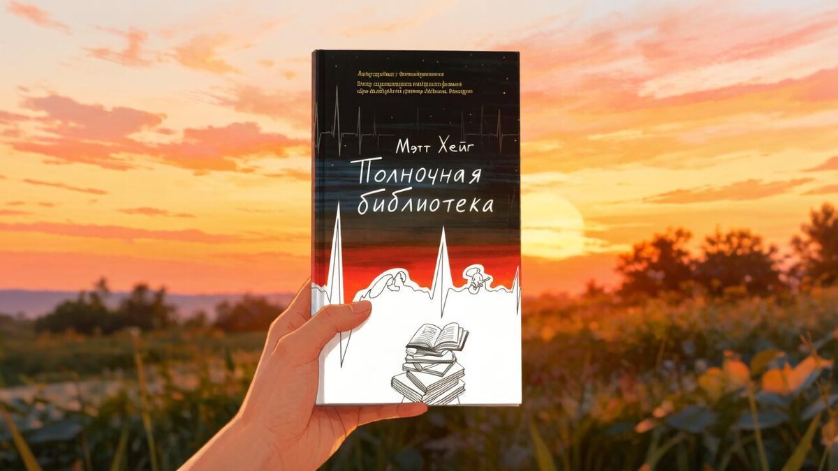 Изображение сгенерировано с помощью ИИ. В оформлении использована обложка книги Мэтта Хейга «Полночная библиотека» (издательство «Лайвбук»).