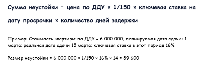 Формула расчета неустойки для физических лиц с примером
