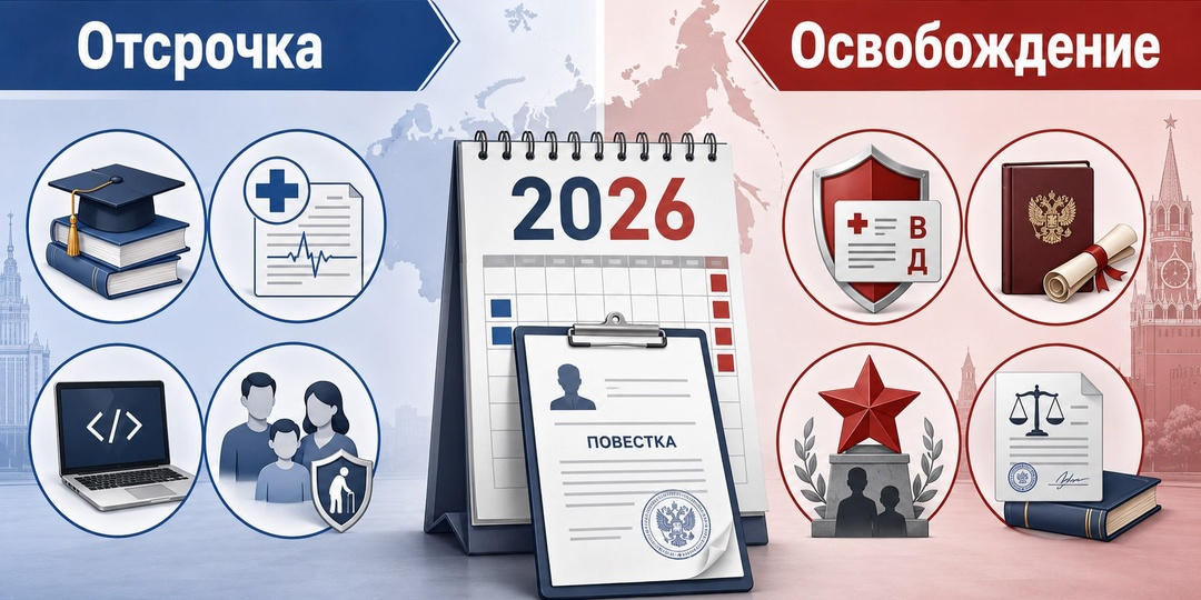❗️Кому положена отсрочка, а кто освобождён от призыва в 2026 году