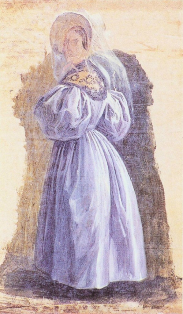 Фрейлина Мария Васильевна Трубецкая. 1835 – 1836 гг. Этюд к картине 1837 г. „Парад на Царицыном лугу" (ГРМ). Художник Григорий Григорьевич Чернецов