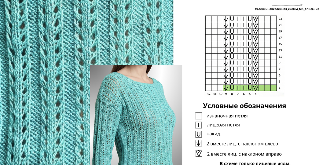 Ажурная дорожка "Колосок" - схема узора. Вяжем спицами.