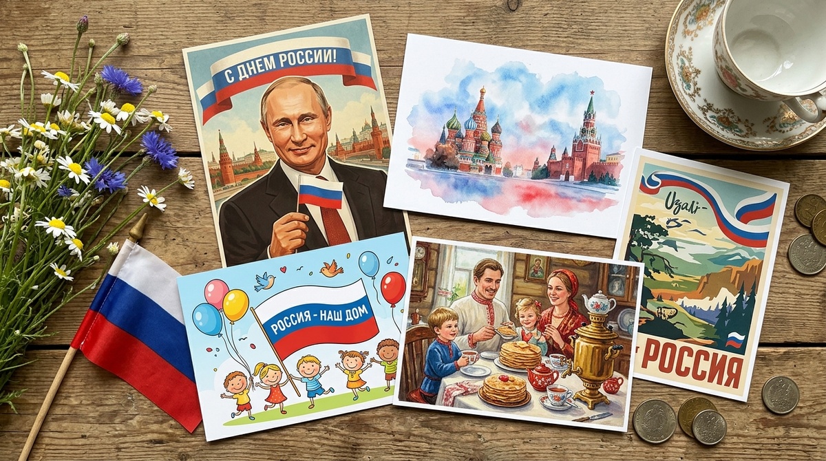 Открытка на День России через нейросеть