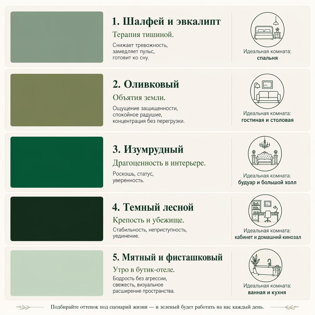 Палитра зеленых оттенков в интерьере
