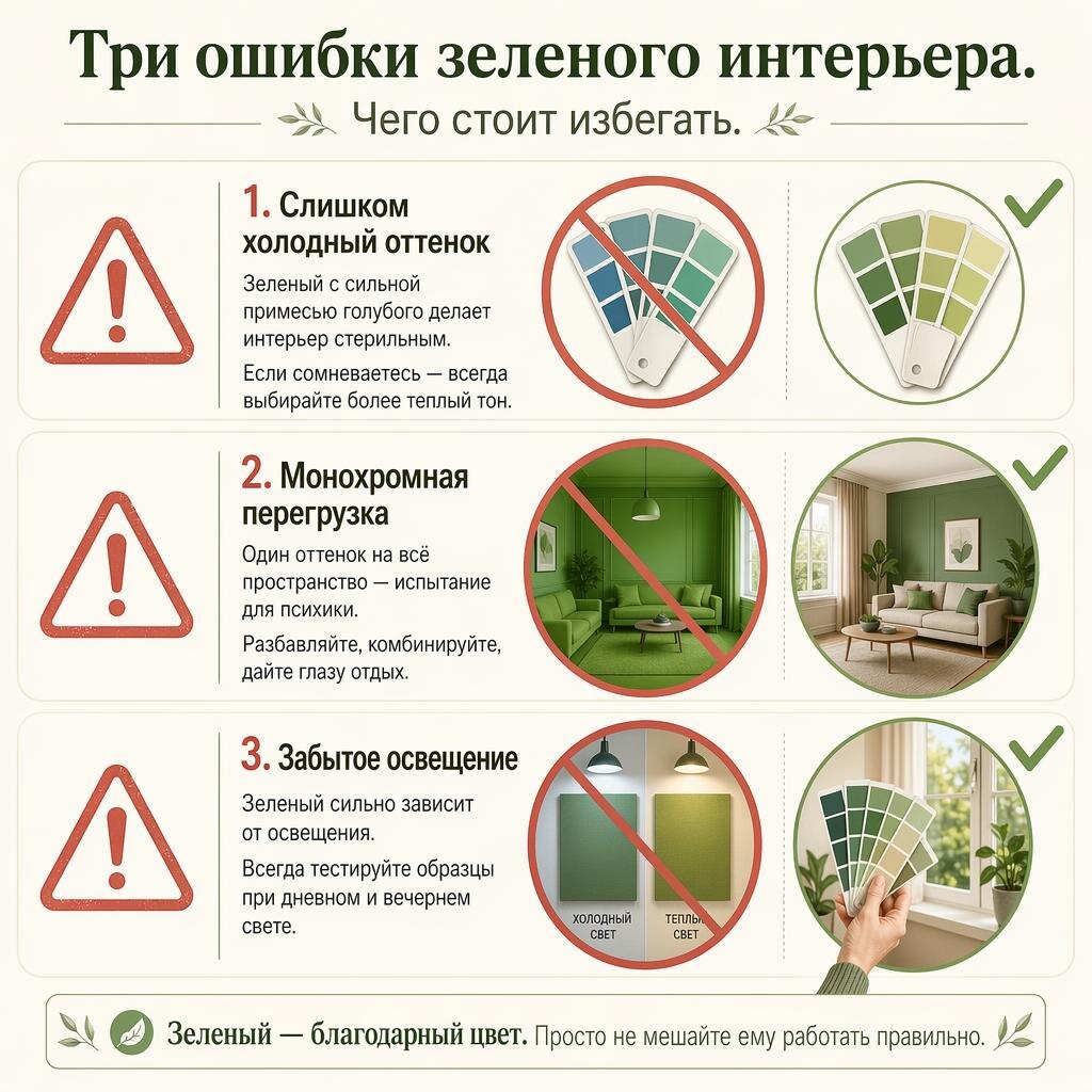 Освещение и зеленый цвет в интерьере