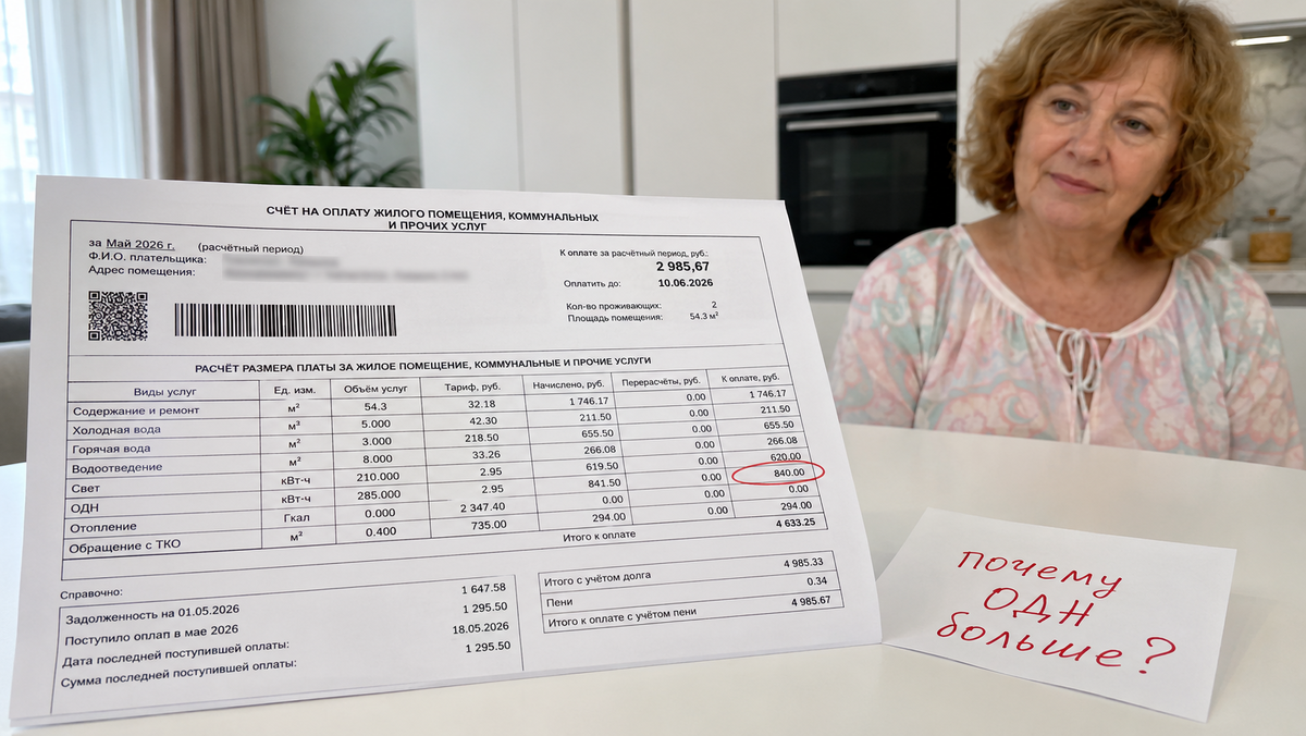 У меня за свет в квартире вышло 620 ₽, а ОДН - 840 ₽. Вот с этой строки всё и началось.