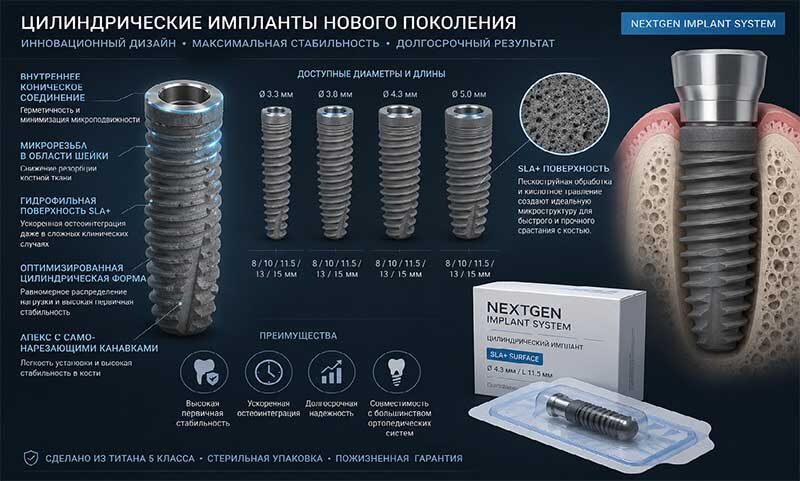 Цилиндрические импланты нового поколения