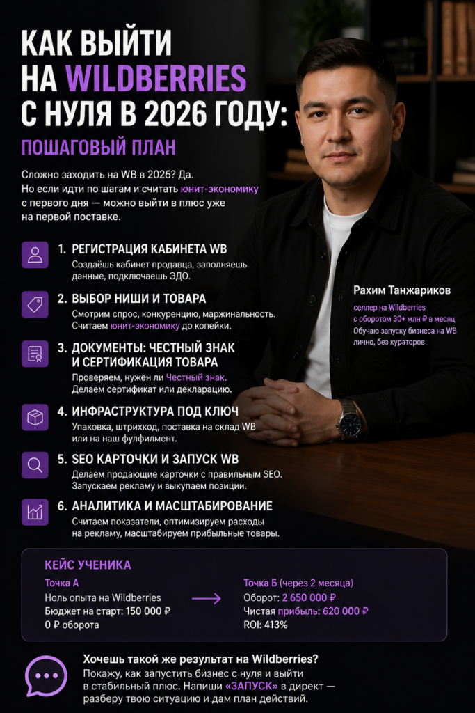    Как выйти на Wildberries с нуля в 2026: пошаговый план Рахима Танжарикова и запуск через фулфилмент без склада и штрафов Рахим Танжариков
