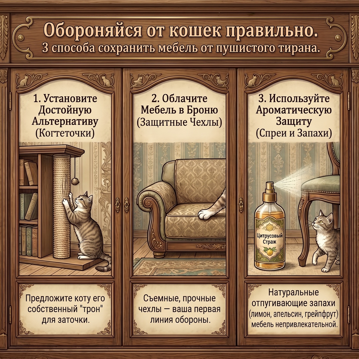 Если Вам приглянулась другая ткань, не попадающая в список антивандальных, то всегда есть методы, позволяющие не обидеть вашего пушистого друга и сохранить любимую мебель