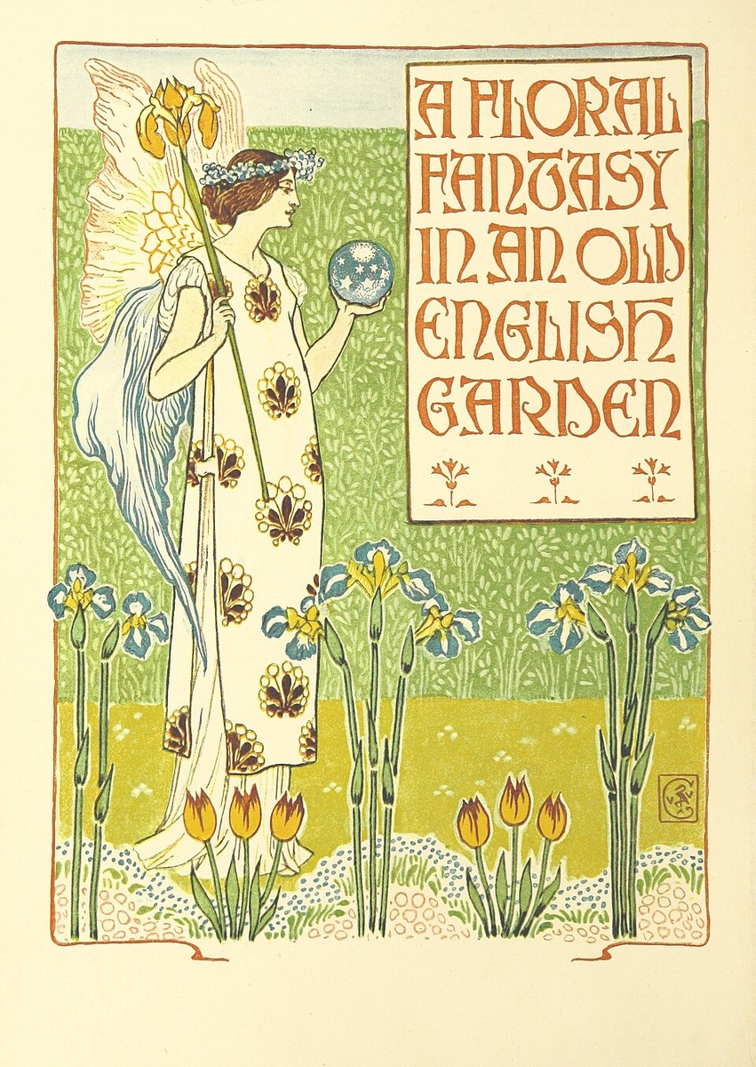 Walter Crane. Иллюстрация с ирисом из книги A Floral Fantasy in an Old English Garden, 1899. Public Domain / Wikimedia Commons