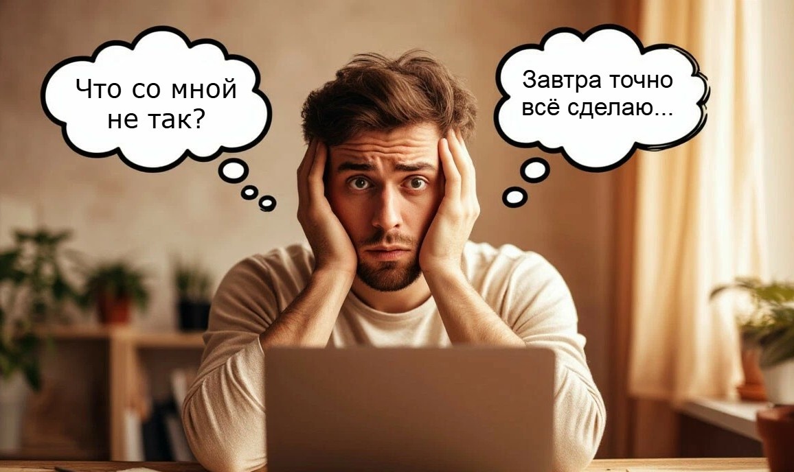 «Ну почему я опять? Ведь мог же уже половину сделать. Что со мной не так? Всё, завтра точно сяду с утра и сделаю»