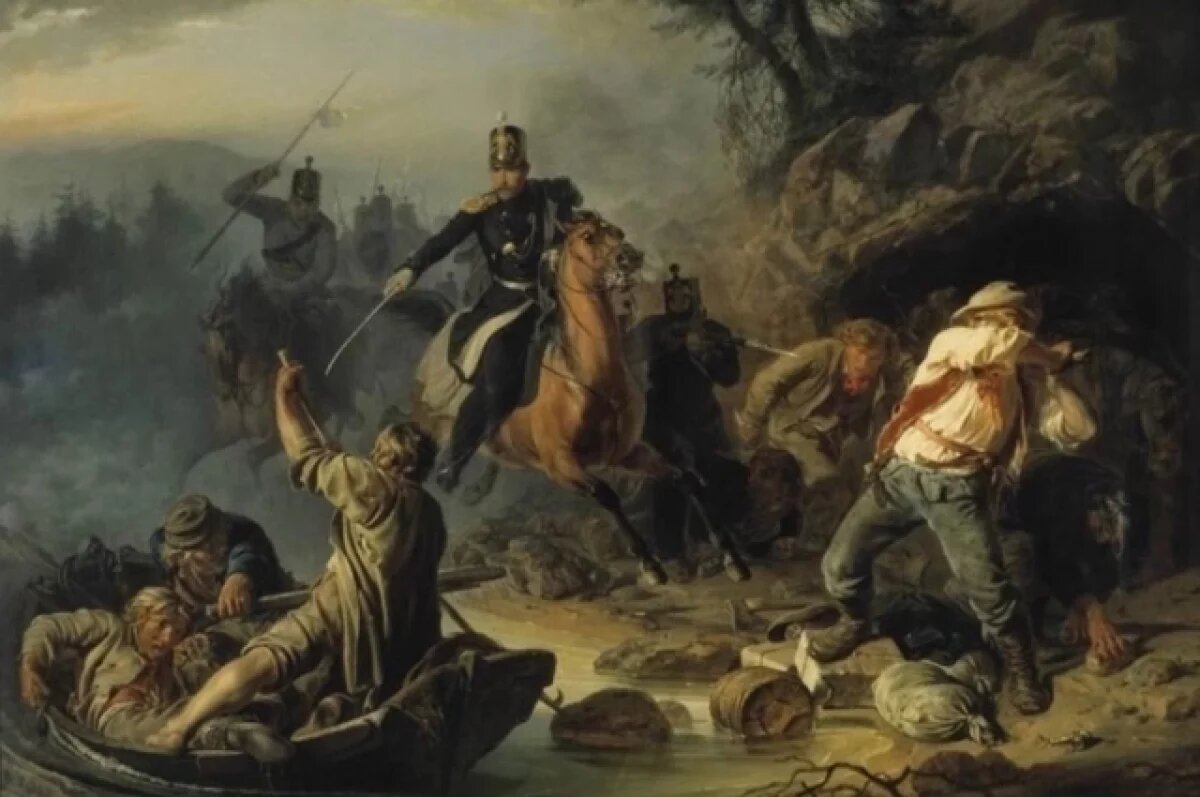    Картина Худякова «Стычка с финляндскими контрабандистами» (1853 год).
