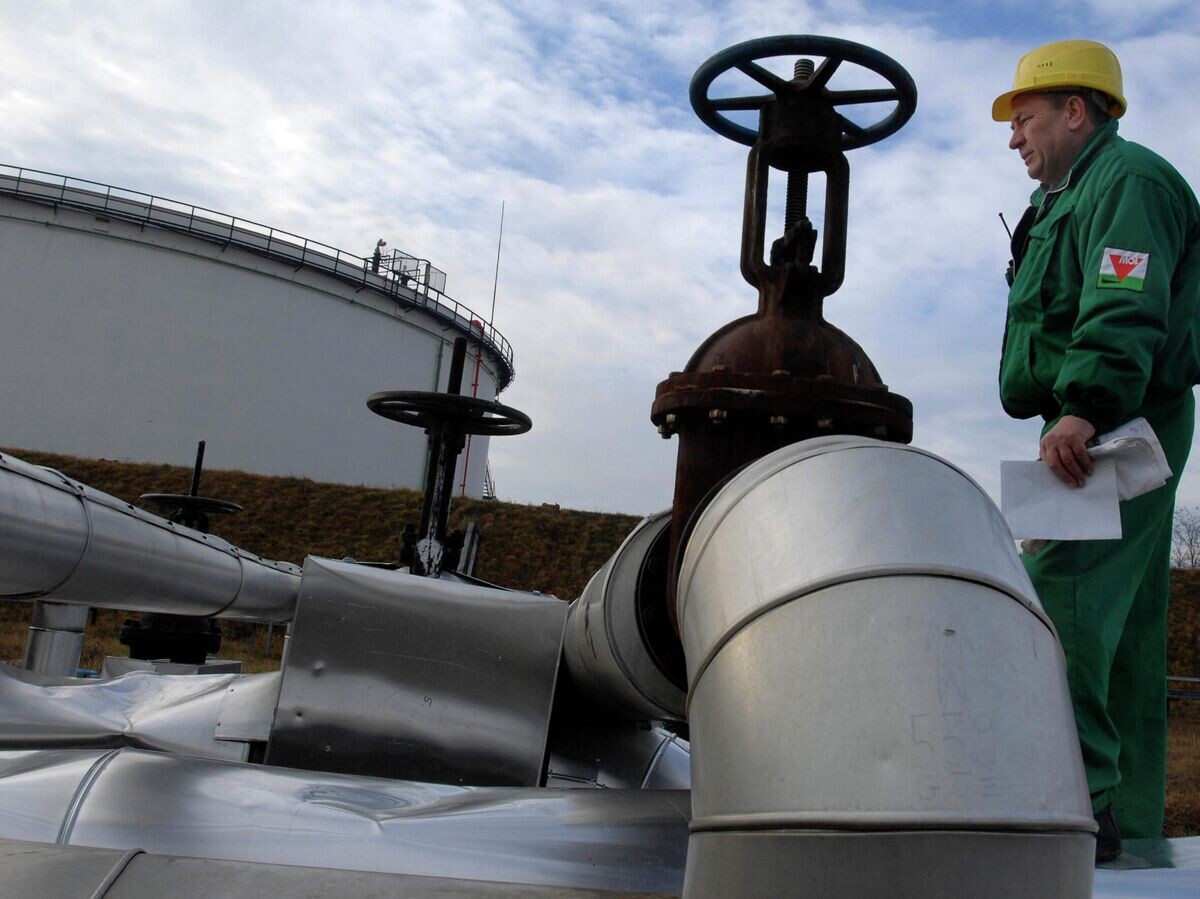    Инженер венгерской нефтегазовой компании MOL проверяет приемную зону нефтепровода "Дружба"© AP Photo / Bela Szandelszky