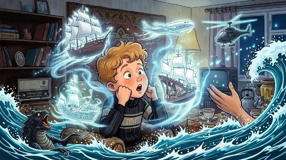 «Тайны Бермудского треугольника сквозь призму моей детской фантазии». Генерация изображения: нейросети Алиса AI + ГигаЧат