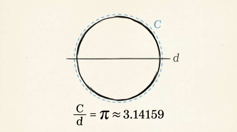 π=C/d, где C — длина окружности, а d — её диаметр