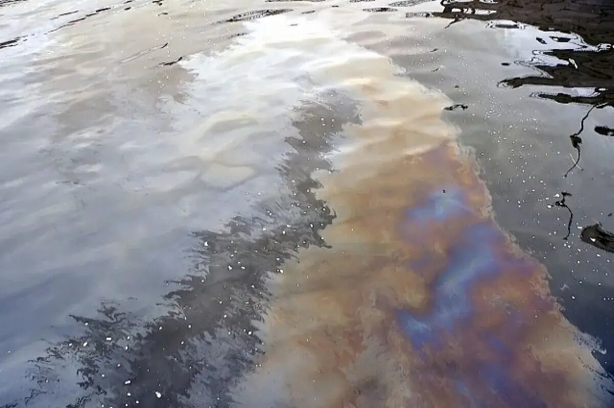 Нефтяная пленка на поверхности воды.
