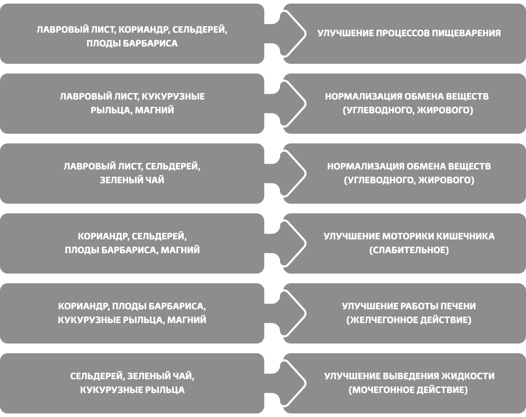 Действие компонентов DETOX MegaSlim «Очищающий комплекс»