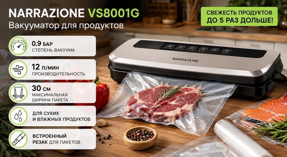 Вакууматором для продуктов VS8001G NARRAZIONE