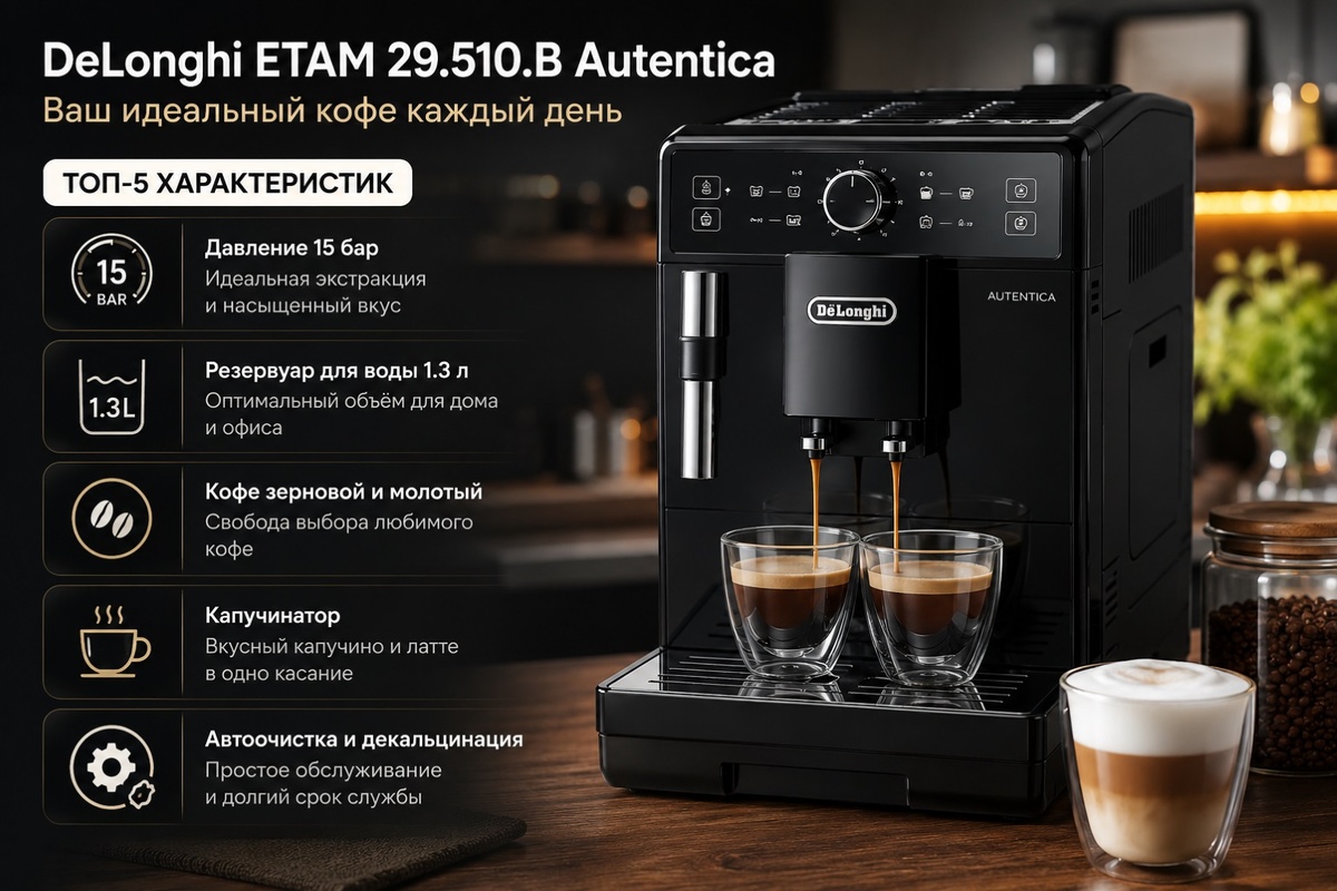 Автоматическая кофемашина DeLonghi ETAM29.510. B Autentica