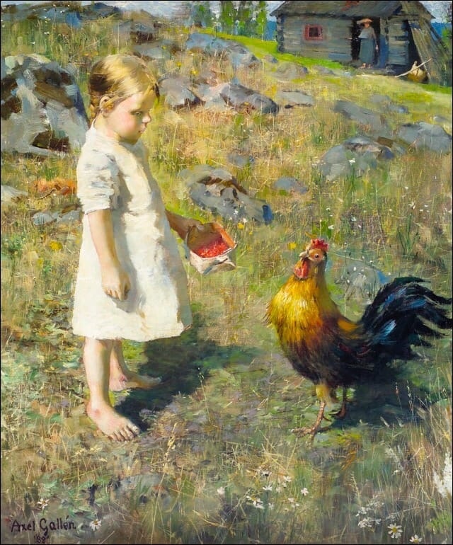 Аксели Галлен-Каллела "Девушка и петух". 1886