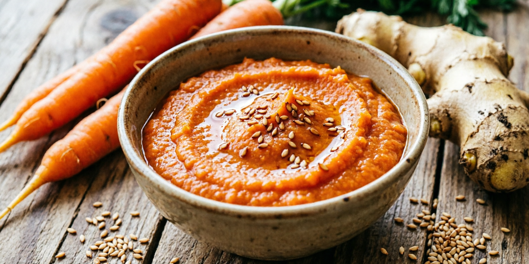 Готовим пикантную пасту из моркови и имбиря с кунжутом