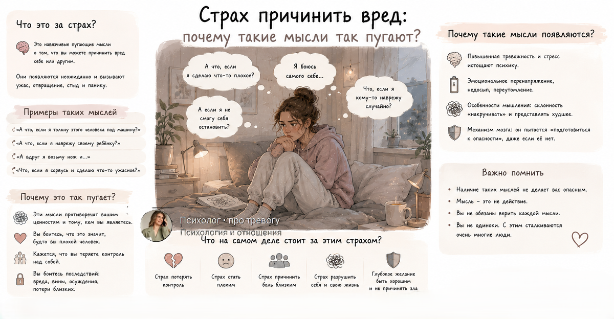 О навязчивых мыслях, тревоге и о том, почему сам факт появления пугающей мысли не говорит о намерении её реализовать.