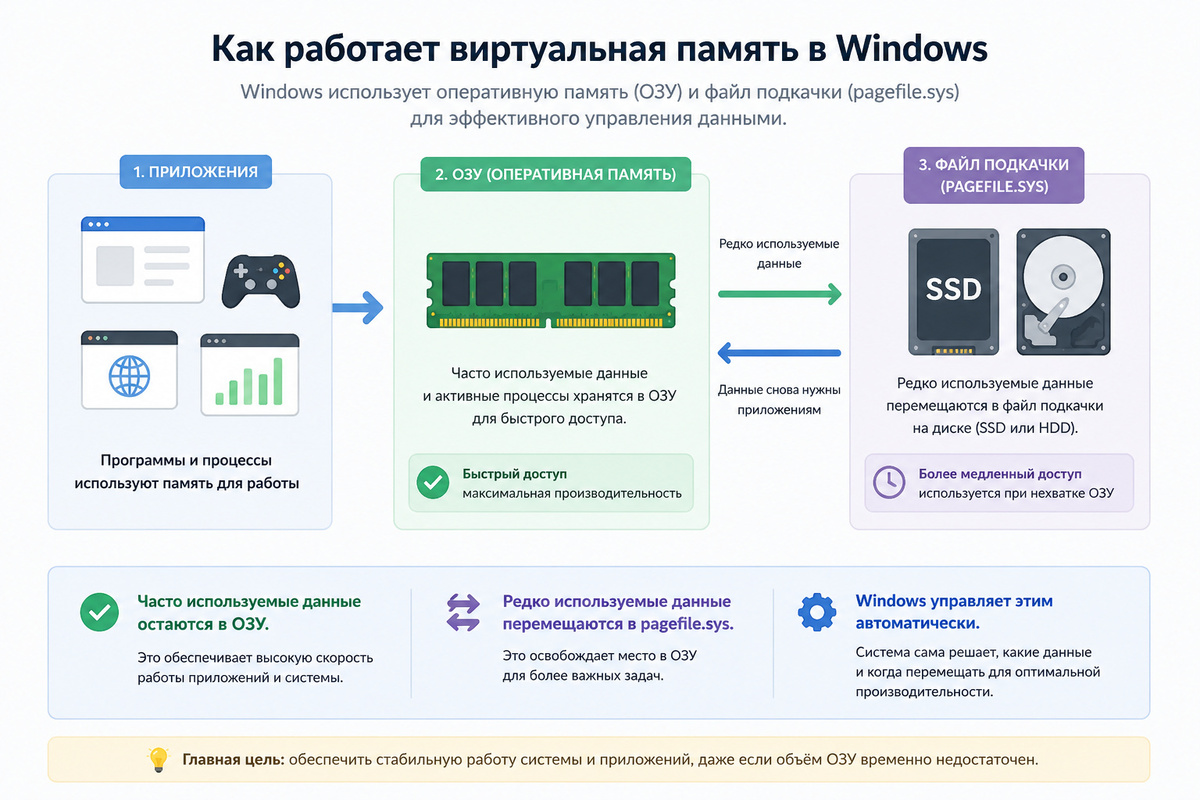Упрощенная схема работы виртуальной памяти в Windows