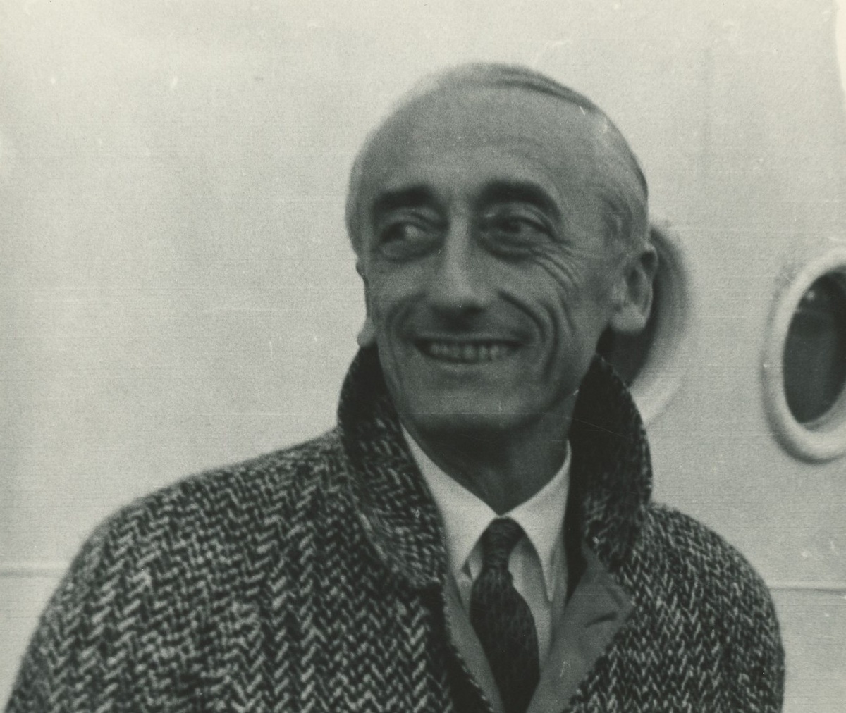 Ж.-И. Кусто у борта НИС "Академик Курчатов", 1-й рейс, 1967 г.
Фотография, копия экспоната Музея мирового океана
